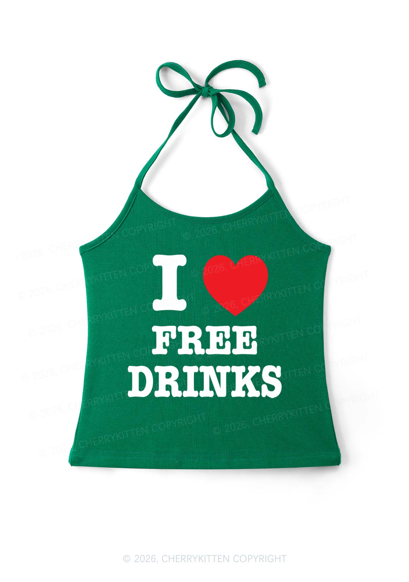 I Love Free Drinks Y2K Halter Neck Cami Cherrykitten