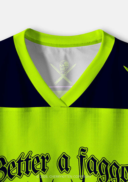 Green Better Faggot Than Fascist Pride Y2K Crop Sport Jersey Shirts Cherrykitten