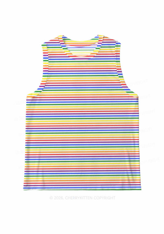 Rainbow Stripes Pride Y2K Mesh Muscle Tank Cherrykitten