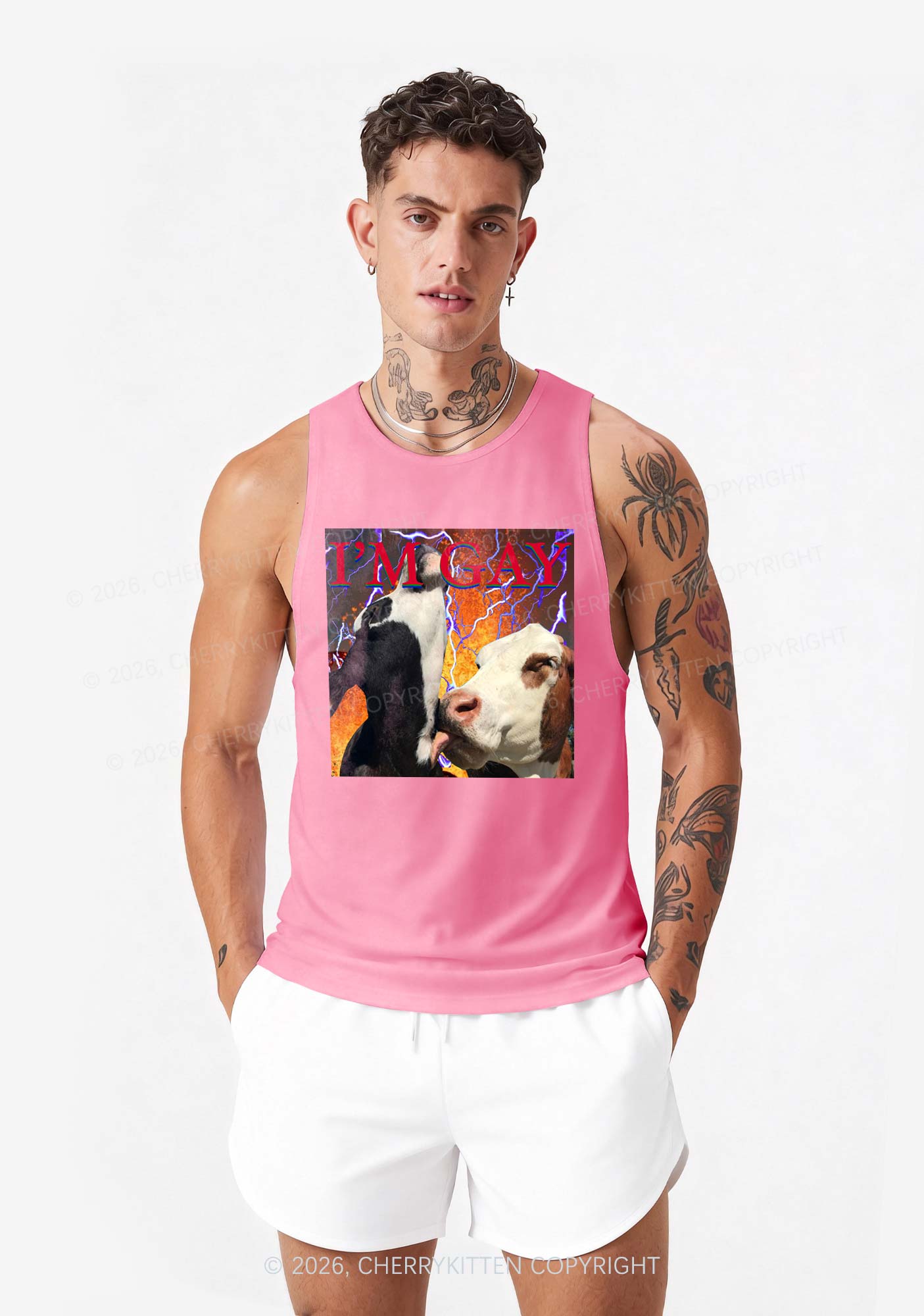 Gay Cow Play Pride Y2K Men Racerback Tank Top Cherrykitten