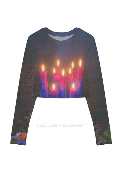 Bisexual Melting Candles Pride Y2K Mesh Long Sleeve Crop Top Cherrykitten