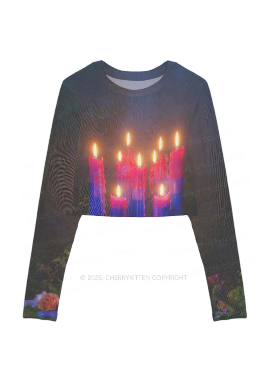 Bisexual Melting Candles Pride Y2K Mesh Long Sleeve Crop Top Cherrykitten