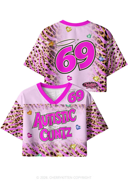 Autistic Cxxt Sparkle Pink Leopard Y2K Crop Sport Jersey Shirts Cherrykitten