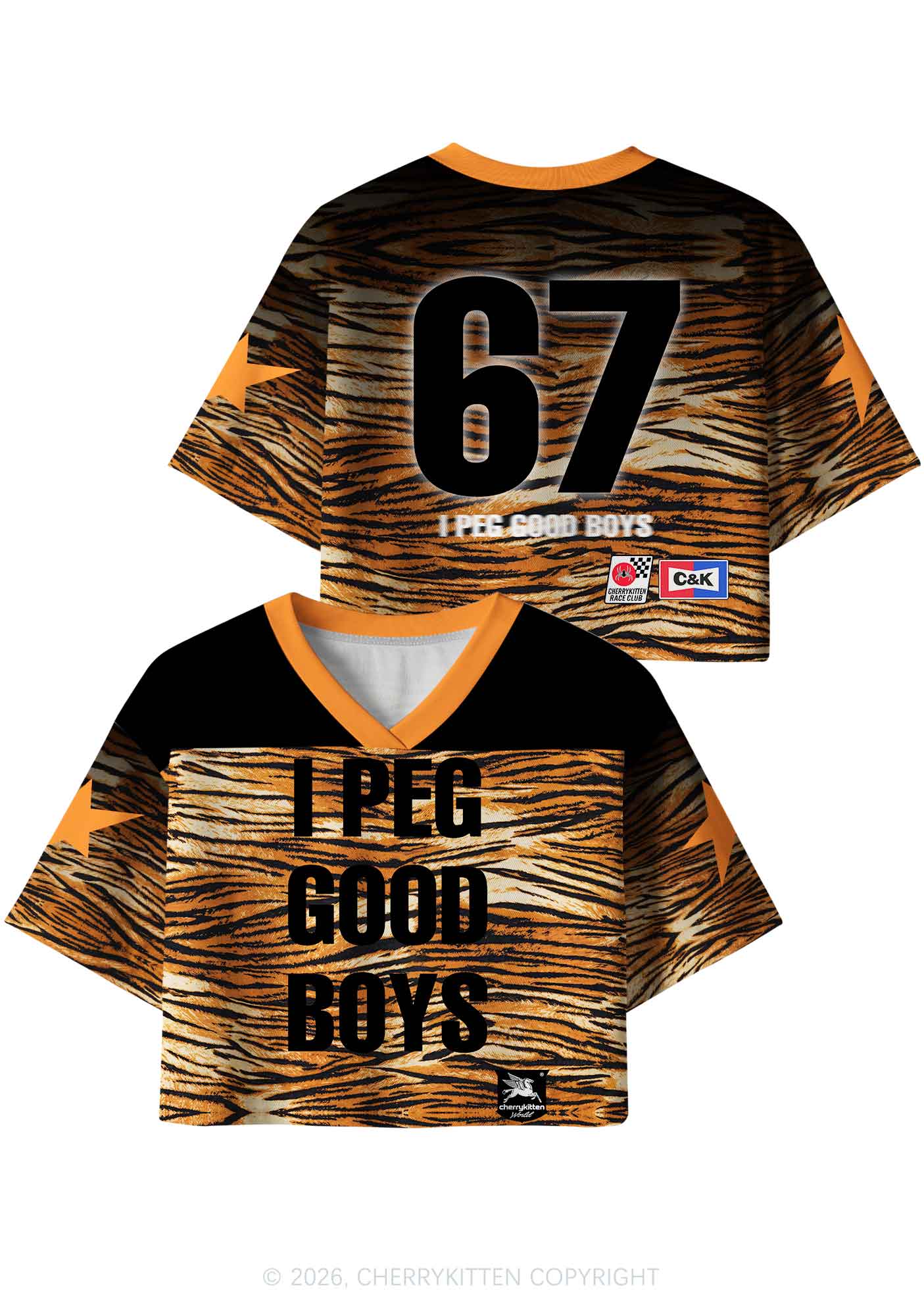 I Peg Good Boys Tiger Stripe Y2K Crop Sport Jersey Shirts Cherrykitten