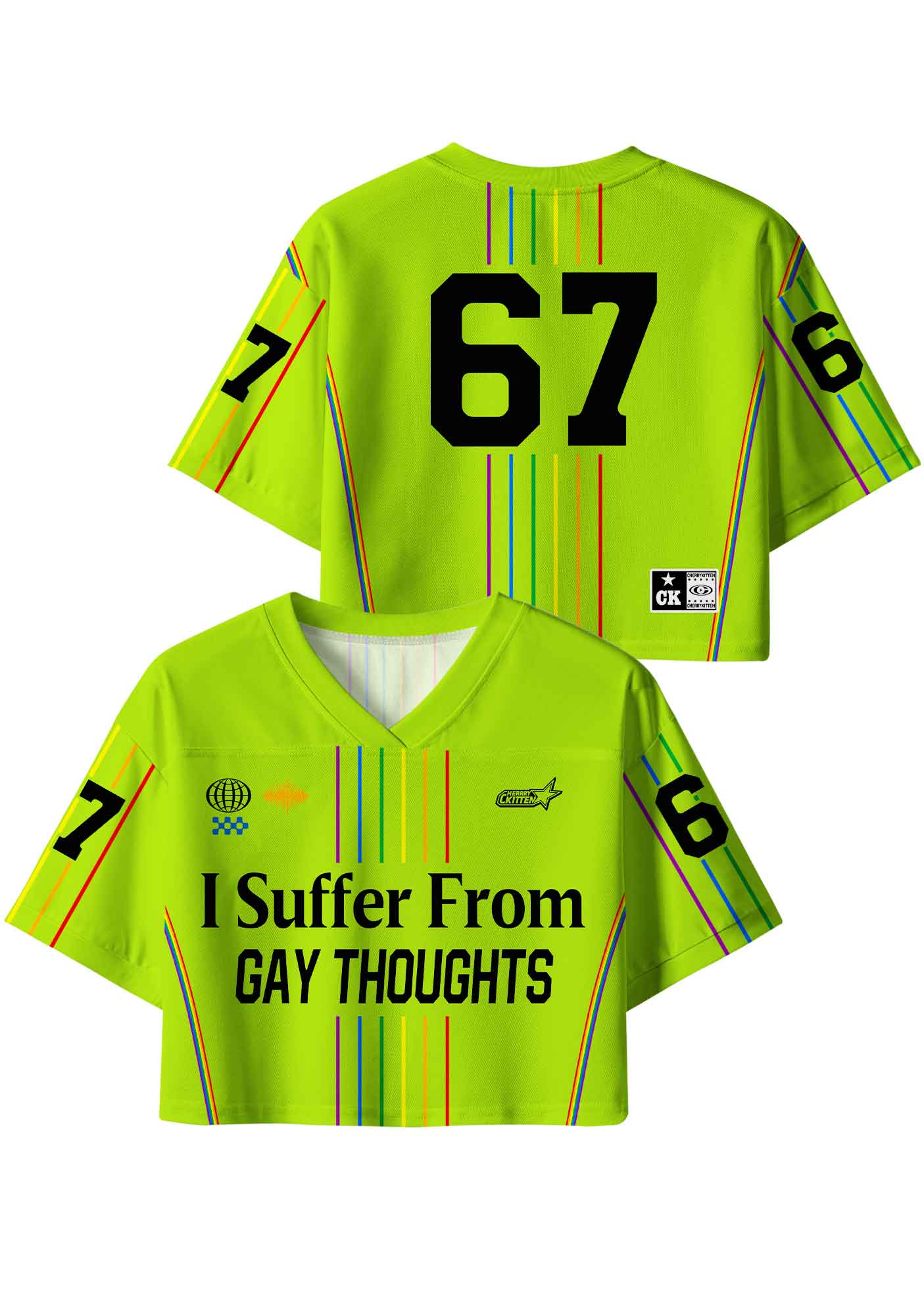 Green I Suffer From Gay Thoughts Pride Y2K Crop Sport Jersey Shirts Cherrykitten