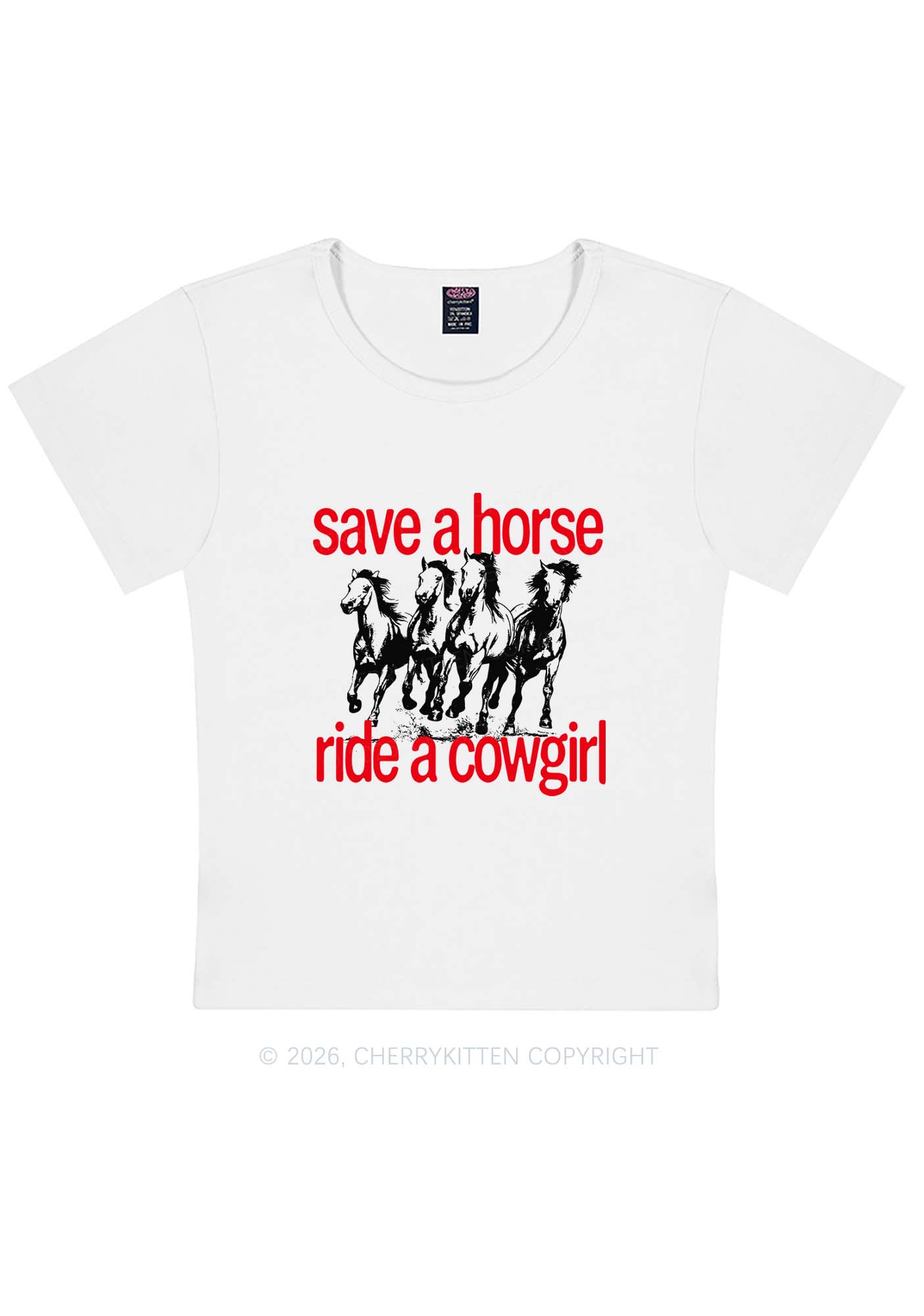 Four Horses Cowgirl Pride Y2K Baby Tee Cherrykitten