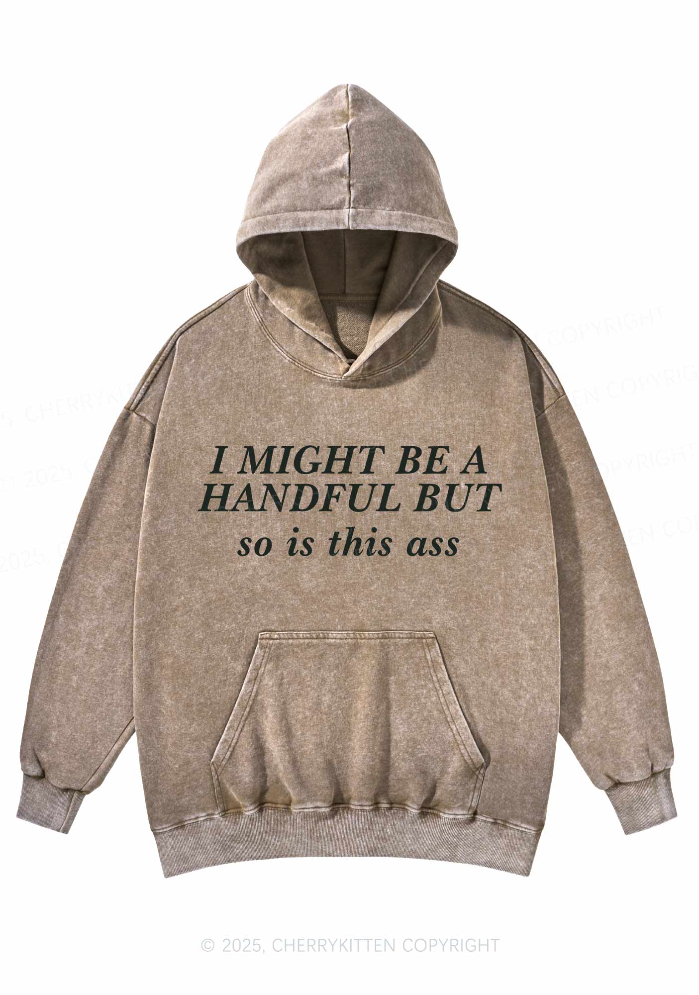 I Might Be Handful Y2K Washed Hoodie Cherrykitten