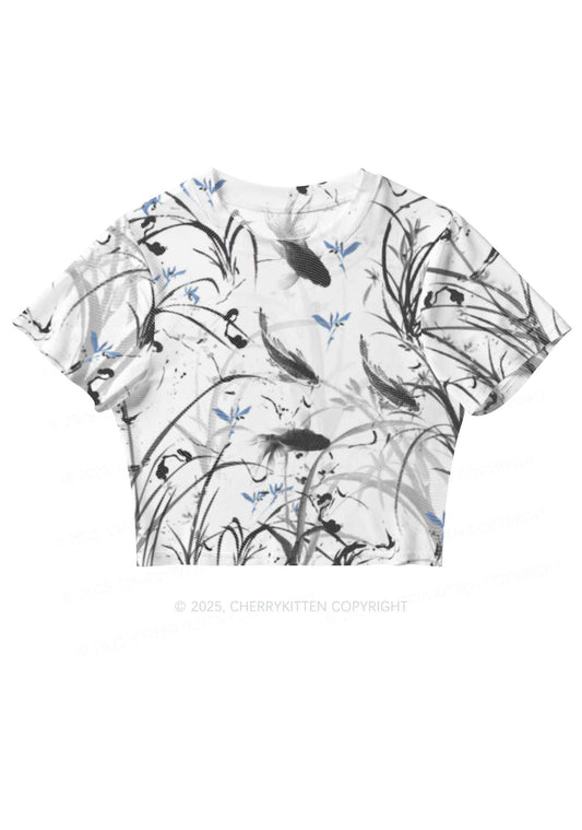 Ink Carp Y2K Mesh Crop Top Cherrykitten