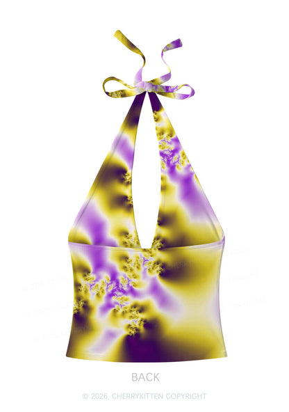 Nonbinary Thermal Pride Y2K Print Halter Deep V Neck Cami Cherrykitten
