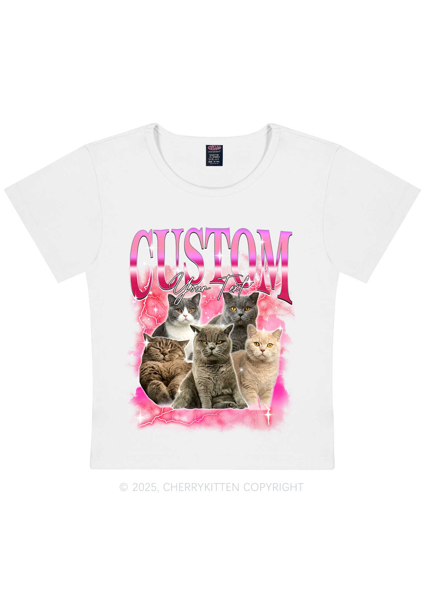 Custom Neon Lightning Cat Photo Y2K Baby Tee Cherrykitten