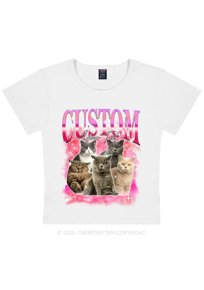 Custom Neon Lightning Cat Photo Y2K Baby Tee Cherrykitten