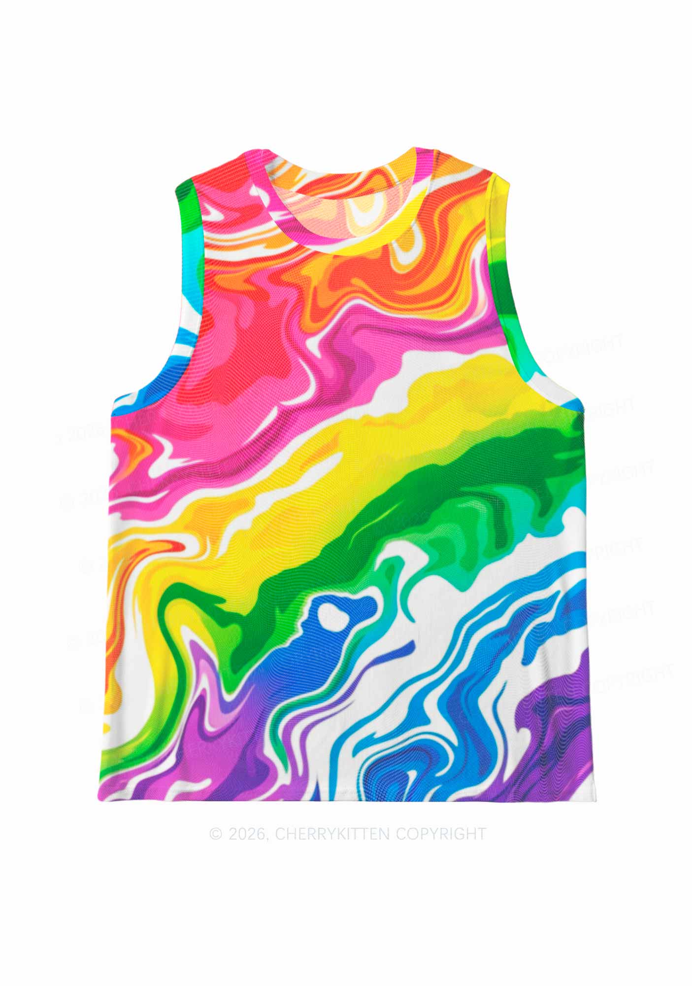 Rainbow Liquid Tie Dye Pride Y2K Mesh Muscle Tank Cherrykitten