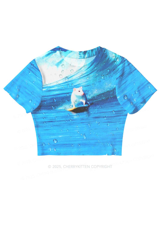 Surfing Mouse Y2K Mesh Crop Top Cherrykitten