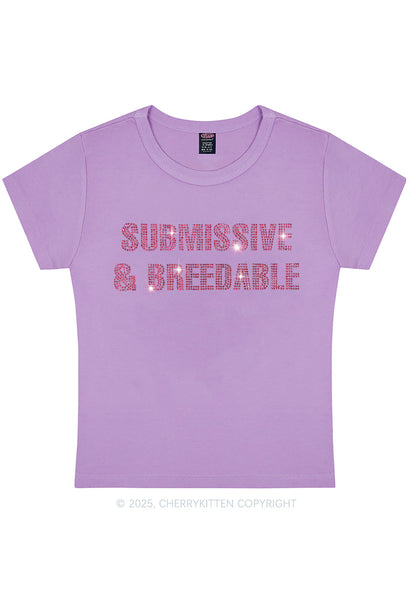 Rhinestone Submissive And Breedable Y2K Baby Tee Cherrykitten