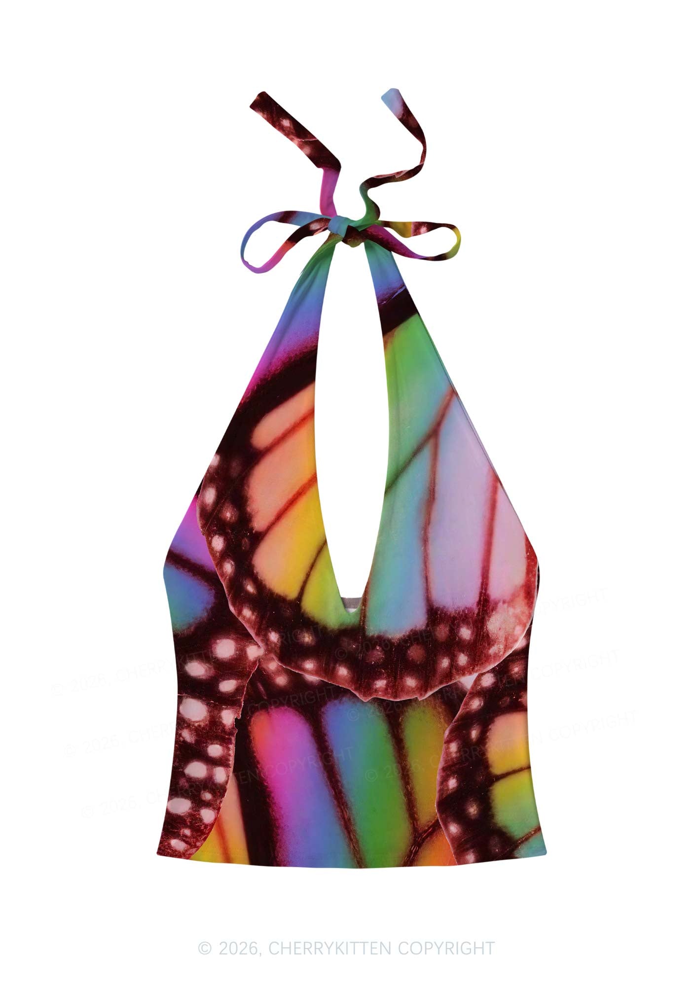 Rainbow Butterfly Wing Pride Y2K Print Halter Deep V Neck Cami Cherrykitten