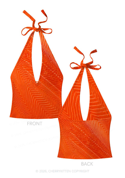 Salmon Meat Texture Y2K Print Halter Deep V Neck Cami Cherrykitten