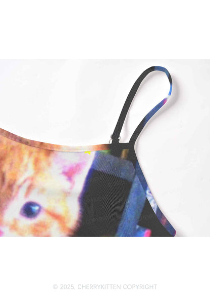 Feline Bookworm Y2K Mesh Cami Tank Cherrykitten