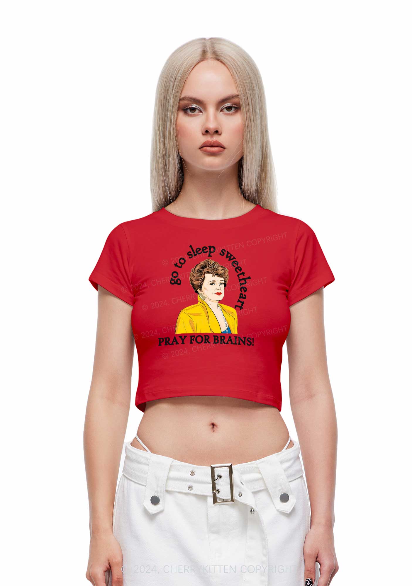 Pray For Brains Y2K Baby Tee Cherrykitten