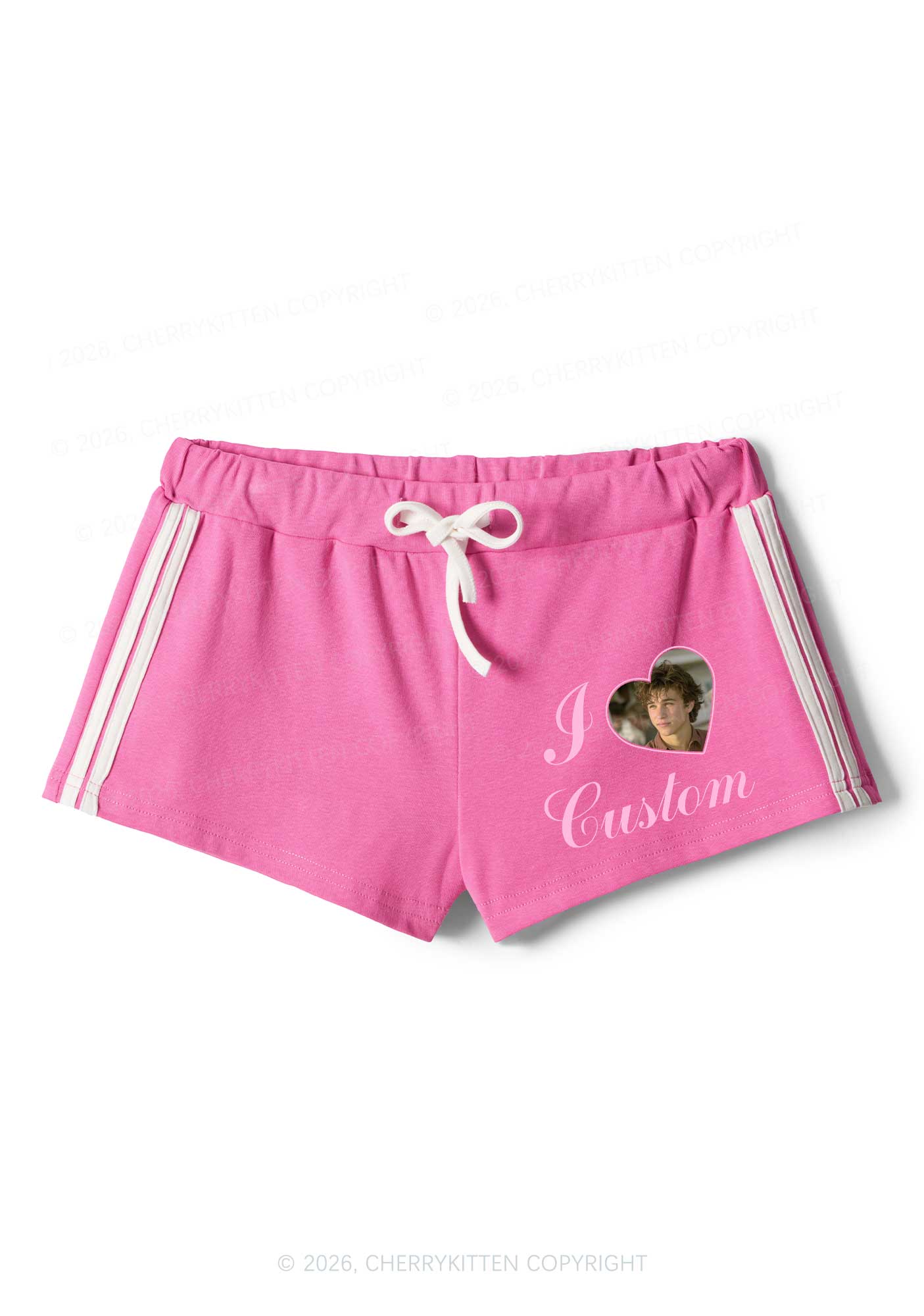 I Love Custom Photo Valentine's Day Y2K Drawstring Mini Shorts Cherrykitten