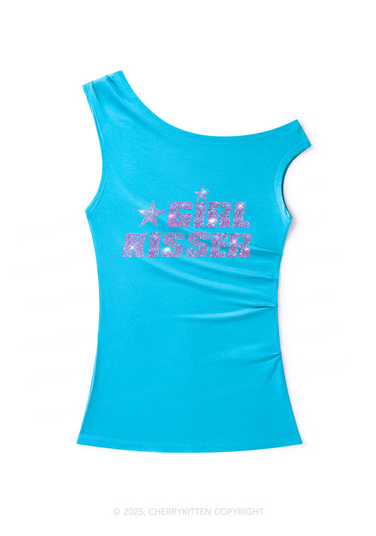 Rhinestone Girl kisser Pride Y2K Off Shoulder Tank Top Cherrykitten