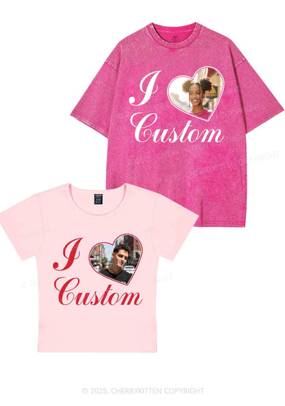 I Love Custom Heart Photo Y2K Valentine's Day Couple Shirt Cherrykitten