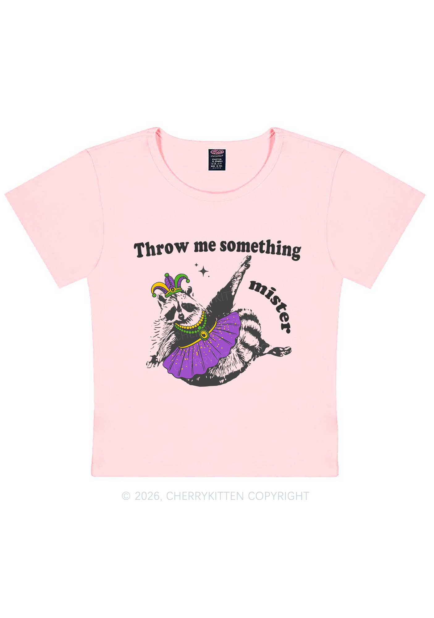Throw Me Something Mister Raccoon Y2K Baby Tee Cherrykitten