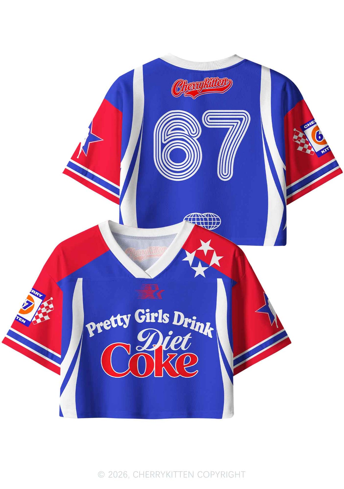 Blue Pretty Girls Drink Diet Cola Y2K Crop Sport Jersey Shirts Cherrykitten