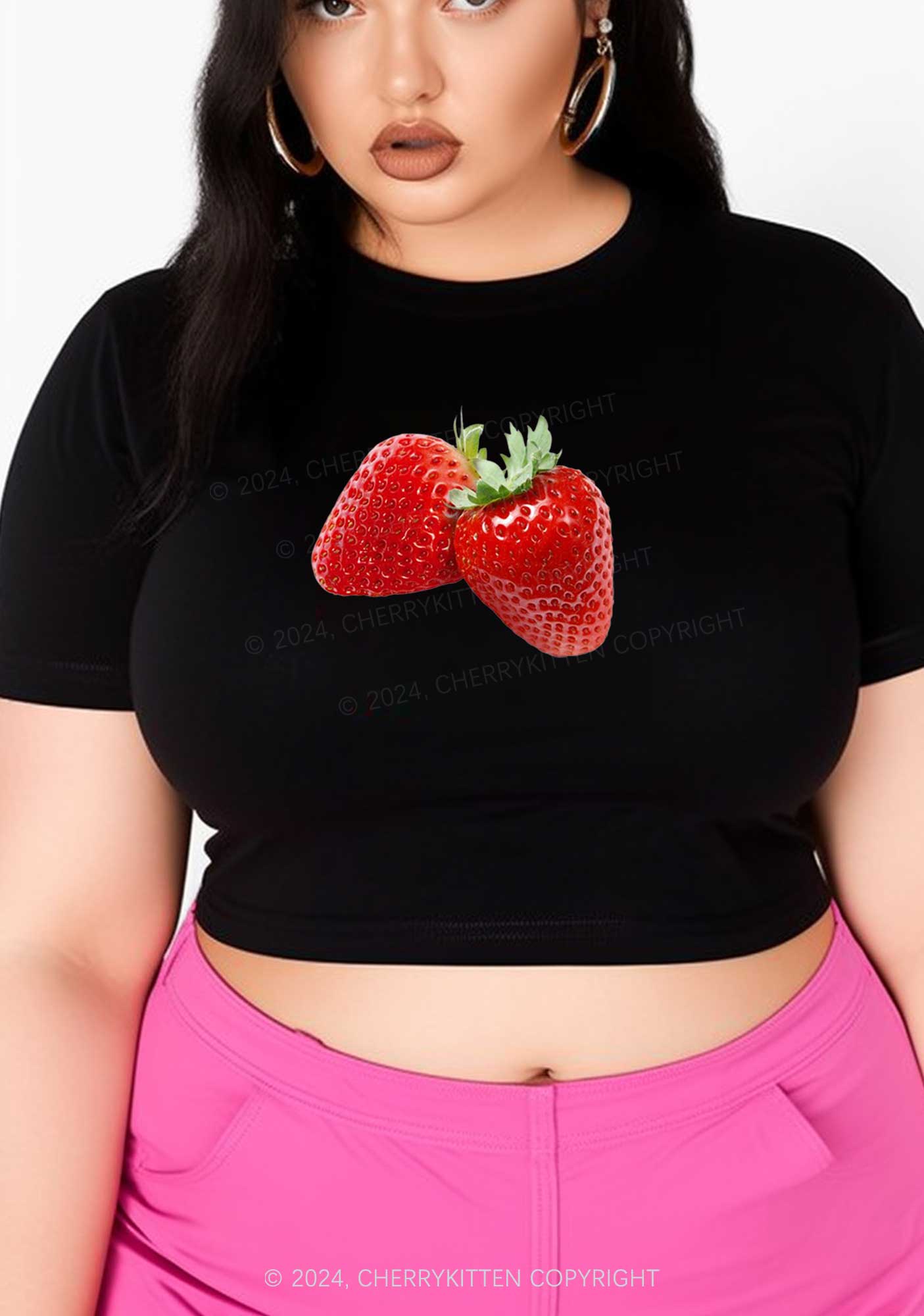 Curvy Pretty Strawberry Y2K Baby Tee Cherrykitten