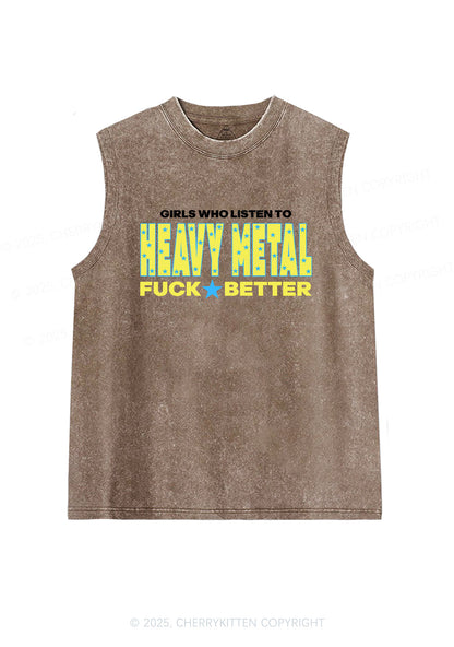 Girls Listen Heavy Metal Y2K Washed Muscle Tank Cherrykitten