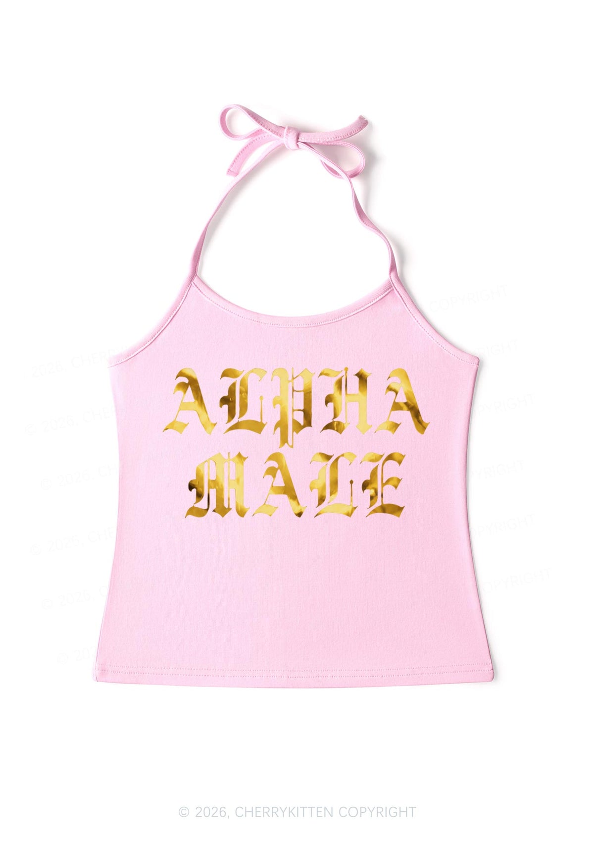 Alpha Male Silver Foil Printed Y2K Halter Neck Cami Cherrykitten