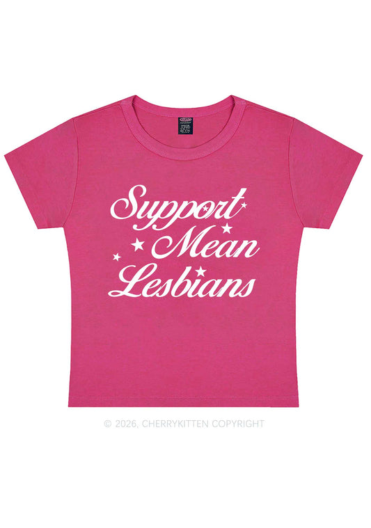 Support Mean Leabians Pride Y2K Baby Tee Cherrykitten