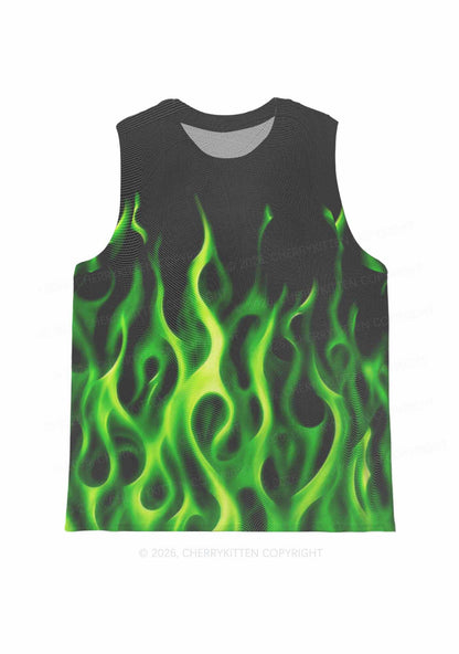 Neon Green Flame Y2K Mesh Muscle Tank Cherrykitten