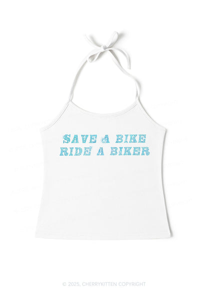 Rhinestone Save Bike Ride Biker Y2K Halter Neck Cami Cherrykitten