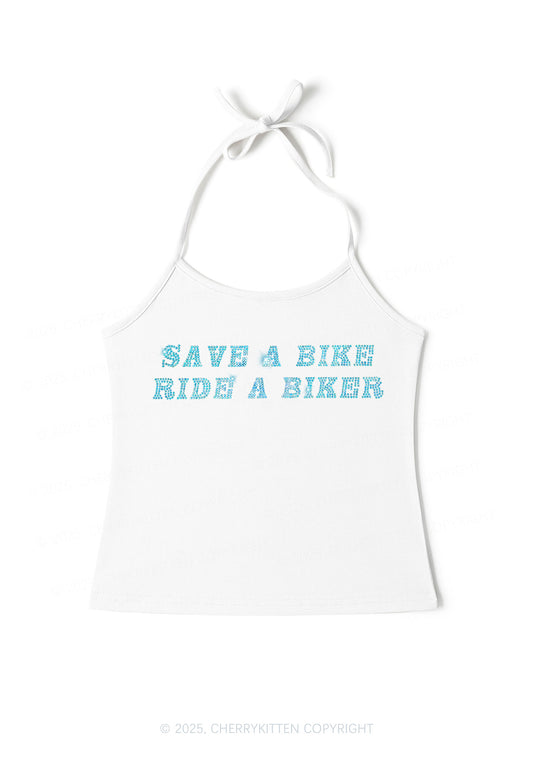Rhinestone Save Bike Ride Biker Y2K Halter Neck Cami Cherrykitten