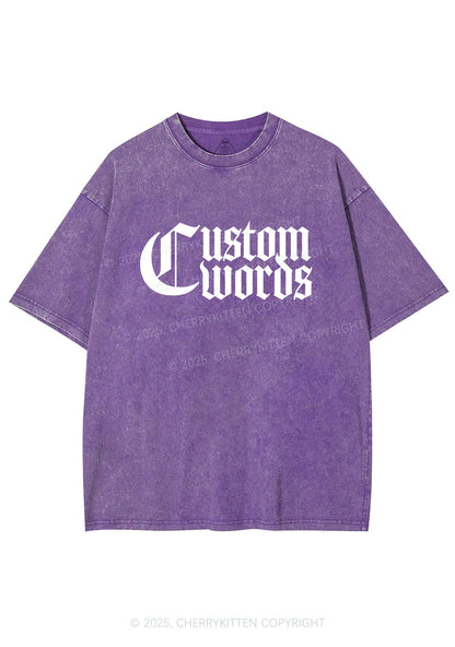Custom Text Gothic Font Y2K Shirts Washed Tee Cherrykitten