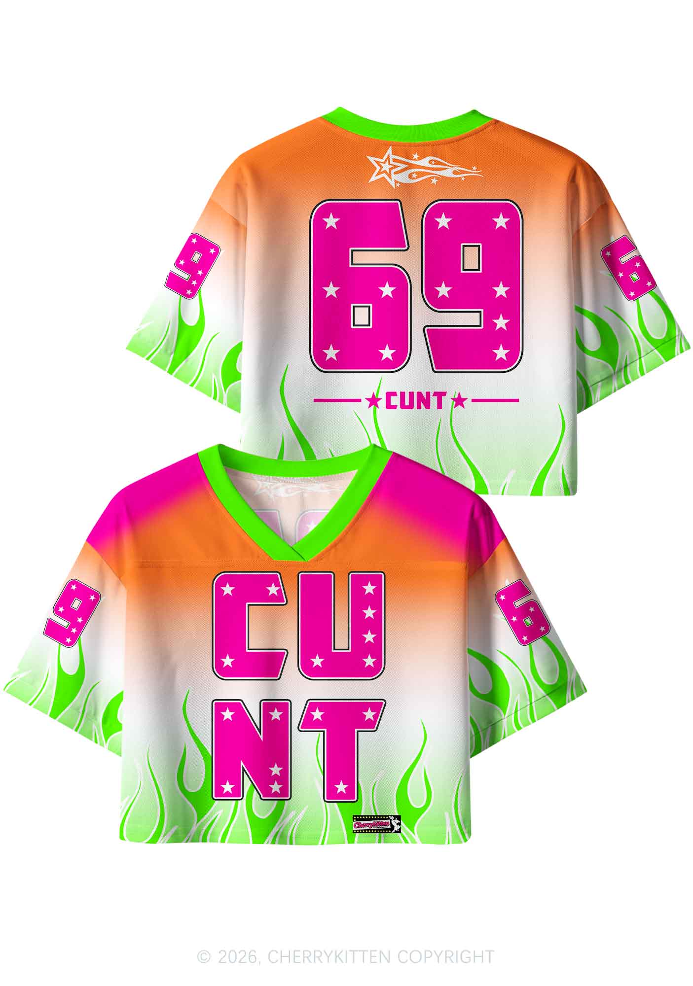 Pink Cxxt Green Flame Y2K Crop Sport Jersey Shirts Cherrykitten