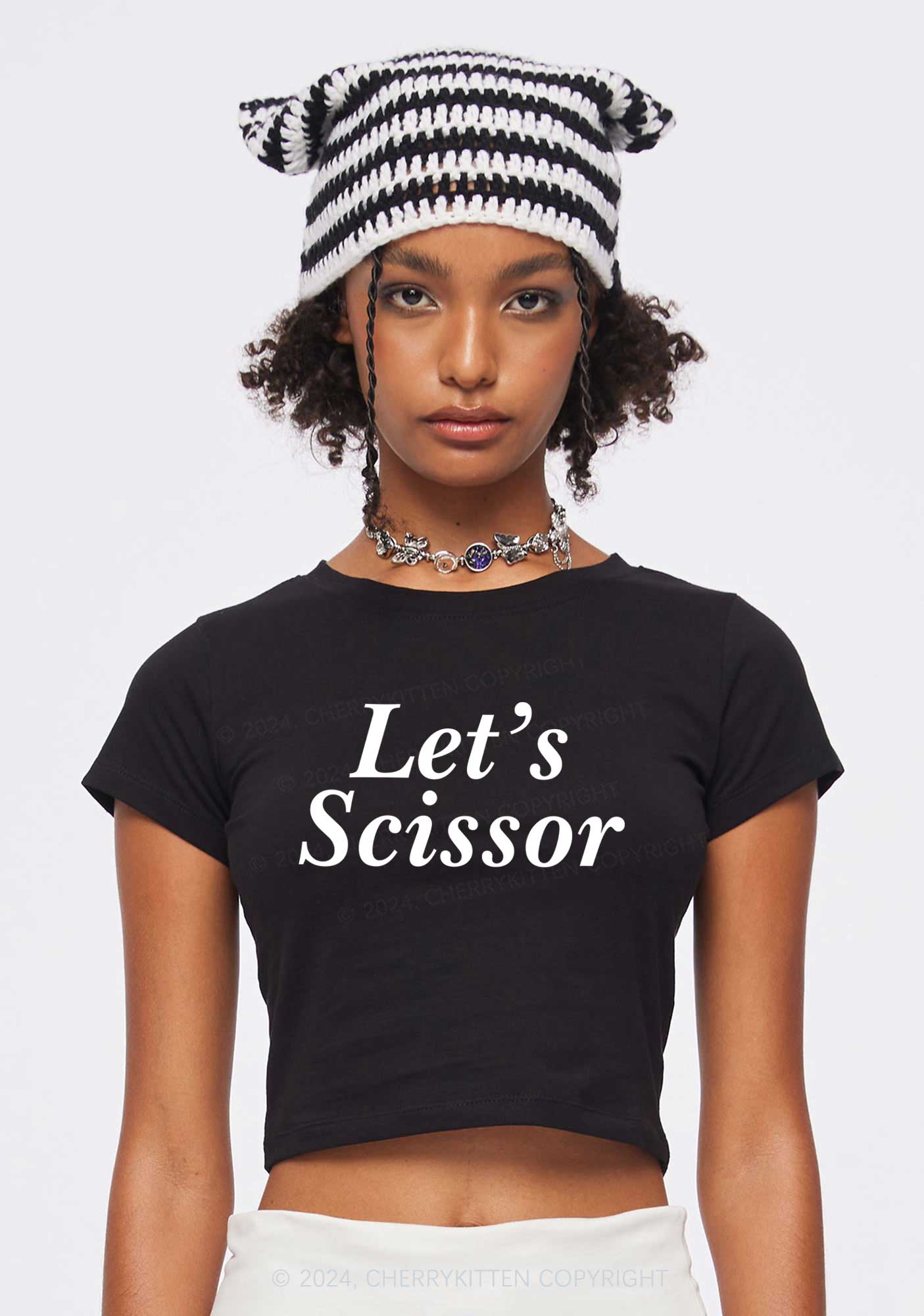 Lets Scissor Y2K Baby Tee Cherrykitten