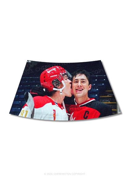 Red Kissing HR Y2K Print Mini Skirt Cherrykitten
