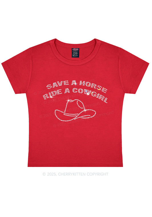 Rhinestone Save Horse Ride Cowgirl Y2K Baby Tee Cherrykitten