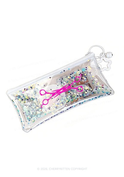 Pink Scissors Pride Y2K Quicksand Transparent Pencil Pouch Cherrykitten