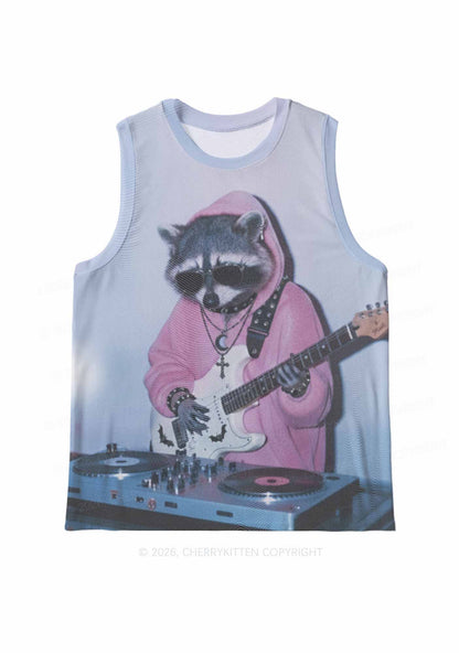 Pink Hoodie Raccoon DJ Y2K Mesh Muscle Tank Cherrykitten