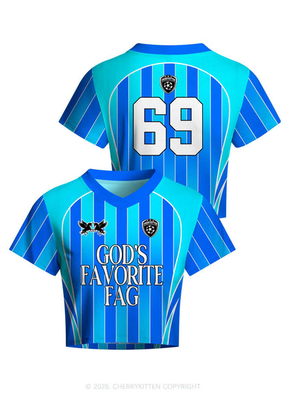 Blue Gods Favorite Fag Pride Y2K Crop Football Jersey Shirts Cherrykitten