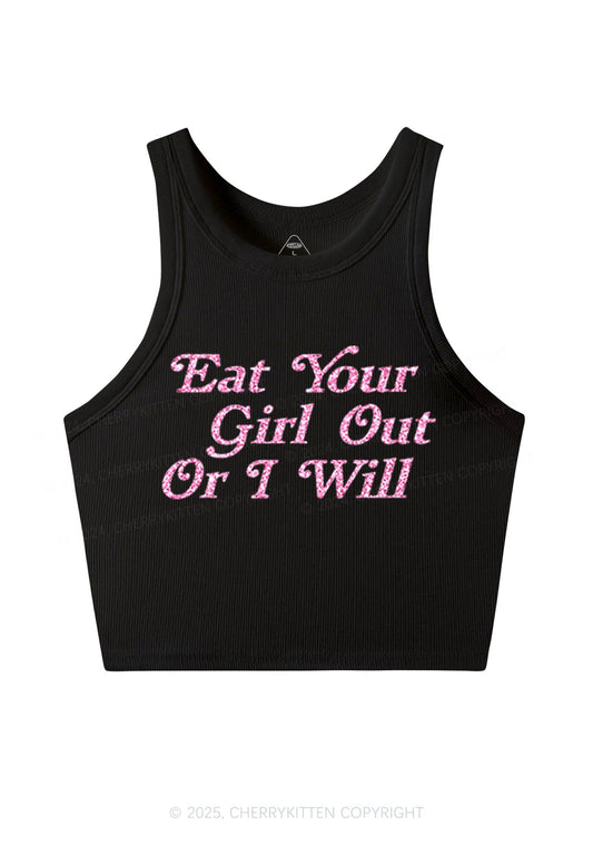 Glitter Eat Your Girl Out Y2K Crop Tank Top Cherrykitten