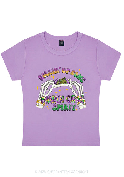 Rollin Up Mardi Gras Spirit Y2K Baby Tee Cherrykitten