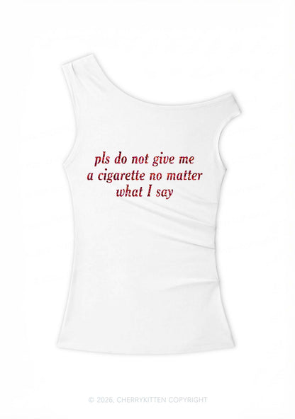 Glitter Pls Dont Give Me Cigarette Y2K Off Shoulder Tank Top Cherrykitten