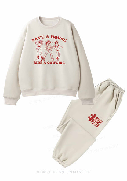 Ride A Cowgirl Y2K Fleece Sweatshirts Set Cherrykitten
