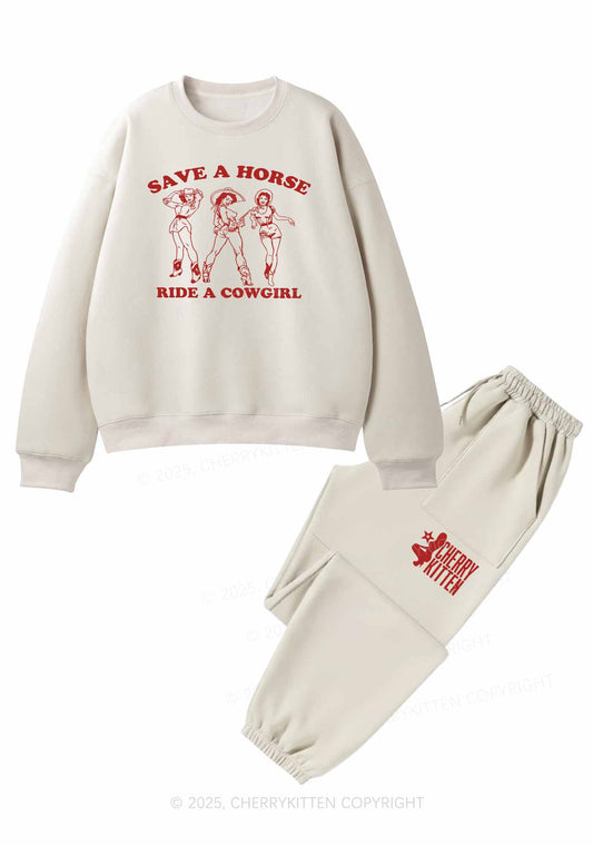 Ride A Cowgirl Y2K Fleece Sweatshirts Set Cherrykitten