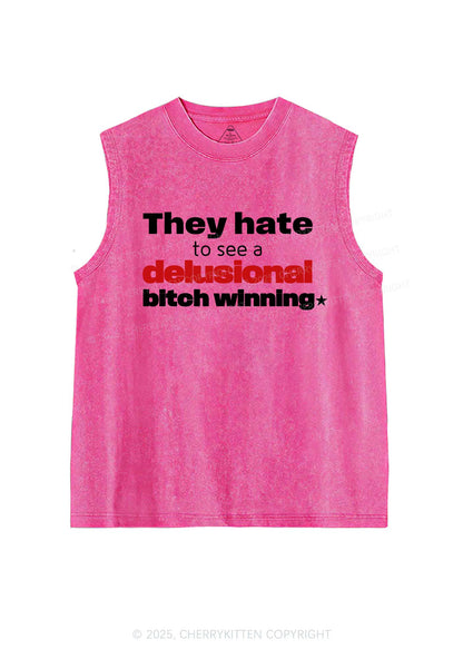 Delusional Bxtch Winning Y2K Washed Muscle Tank Cherrykitten