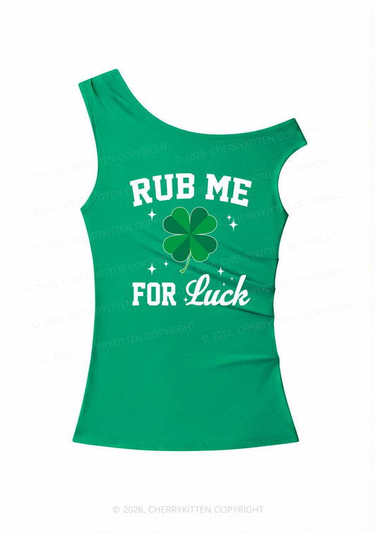 Rub Me For Luck St Patricks Y2K Off Shoulder Tank Top Cherrykitten