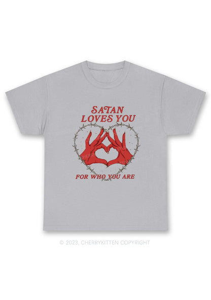 Satan Loves You Heart Halloween Y2K Chunky Shirt Cherrykitten